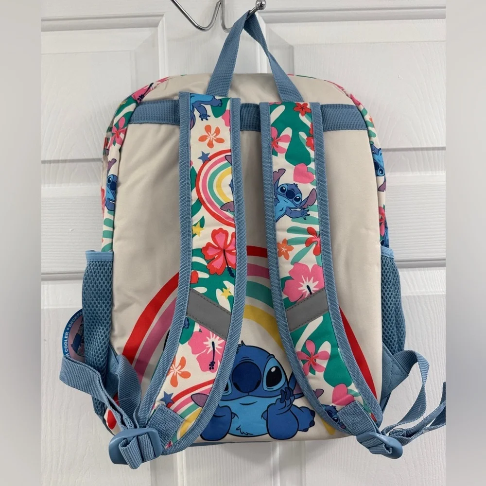 Disney Blue Stitch Kids Backpack with Floral Accents